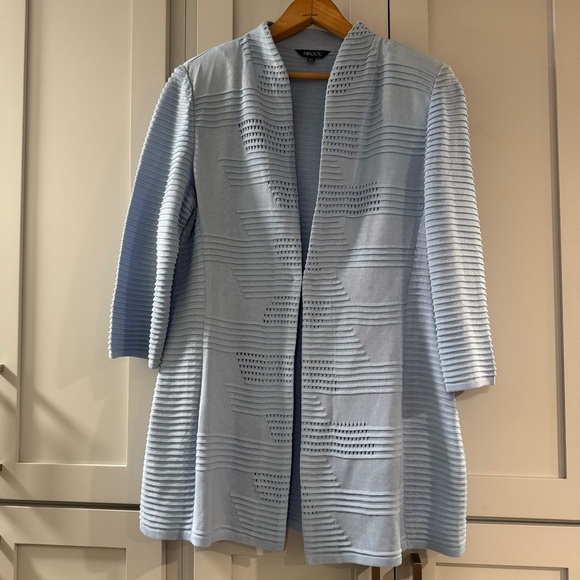 MISOOK Light Blue Knit Jacket Cardigan businesss casual office traditional sz XS - Picture 1 of 6
